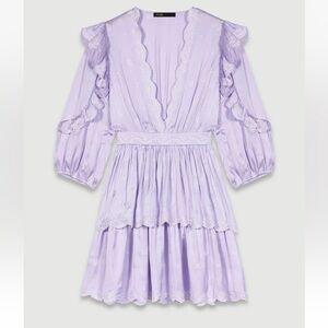 Maje Rilas Tiered Embroidered Purple White floral Satin Mini Dress used once